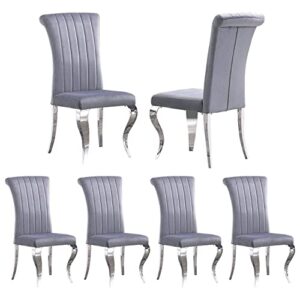 azhome dining chairs set of 6, dining room chairs in grey velvet and silver cabriole stainless steel legs
