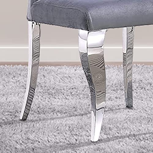 AZhome Dining Chairs Set of 6, Dining Room Chairs in Grey Velvet and Silver Cabriole Stainless Steel Legs