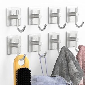 hufeeoh adhesive hooks for hanging, shower hooks sticky hooks for hanging loofah, purse, towel holder wall hangers for bathroom, kitchen, office, rv (silver)