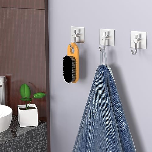 HUFEEOH Adhesive Hooks for Hanging, Shower Hooks Sticky Hooks for Hanging Loofah, Purse, Towel Holder Wall Hangers for Bathroom, Kitchen, Office, Rv (Silver)