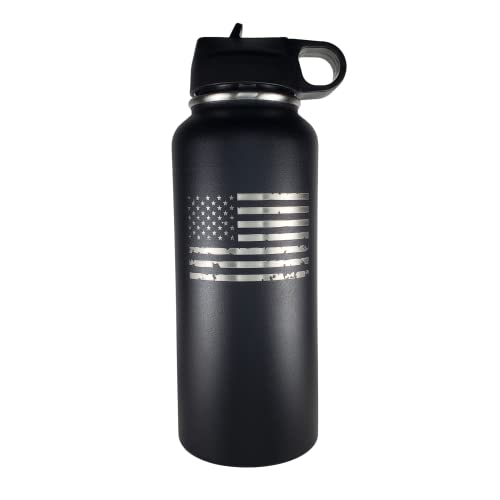 Gadsden Don't Tread On American Flag Water Bottle - DTOM Double Walled Stainless Steel Insulated Water Tumbler - Two-Sided Engraved Hydration Bottle Hot or Cold / 32 oz by Flaskimo