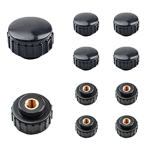 MOROBOR M5 Knurled Thread Clamping Knob, 10pcs Black Plastic Through Hole Set Brass Female Threaded Nut,Screw-On Handle Clamping Knob for Mechanical Equipment