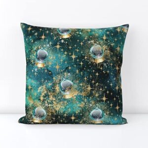 spoonflower square throw pillow, 18", velvet - crystal ball medium astrology carnival fortune cards print throw pillow cover