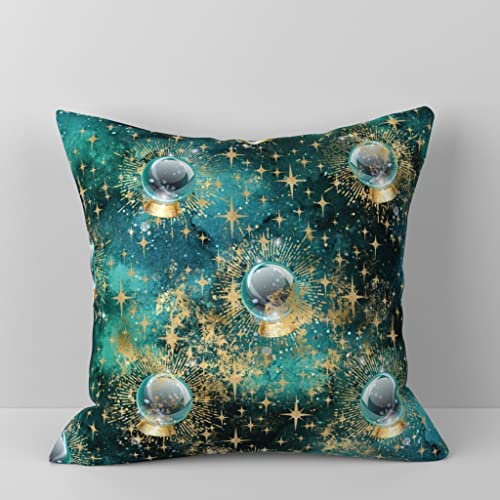 Spoonflower Square Throw Pillow, 18", Velvet - Crystal Ball Medium Astrology Carnival Fortune Cards Print Throw Pillow Cover