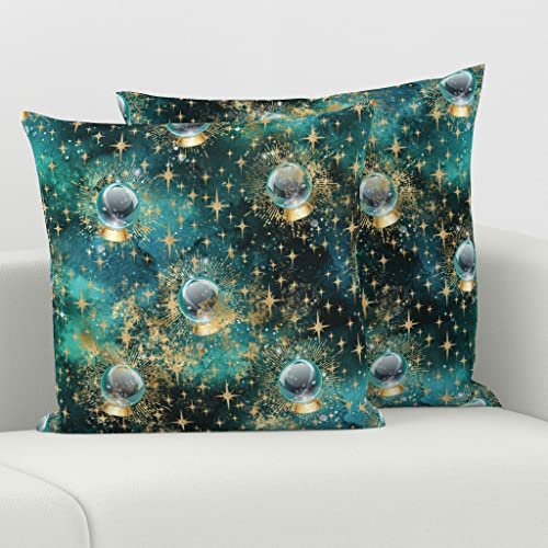 Spoonflower Square Throw Pillow, 18", Velvet - Crystal Ball Medium Astrology Carnival Fortune Cards Print Throw Pillow Cover