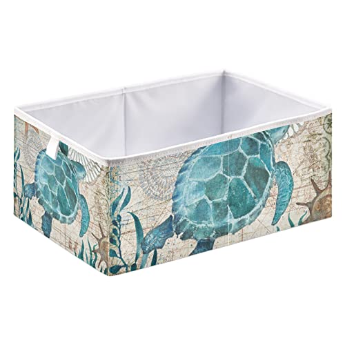 Sea Turtle Storage Basket Storage Bin Rectangular Collapsible Toy Bins Fabric Storage Organizer for Office Bedroom ClothesToys