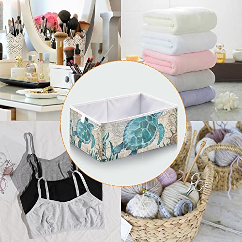 Sea Turtle Storage Basket Storage Bin Rectangular Collapsible Toy Bins Fabric Storage Organizer for Office Bedroom ClothesToys