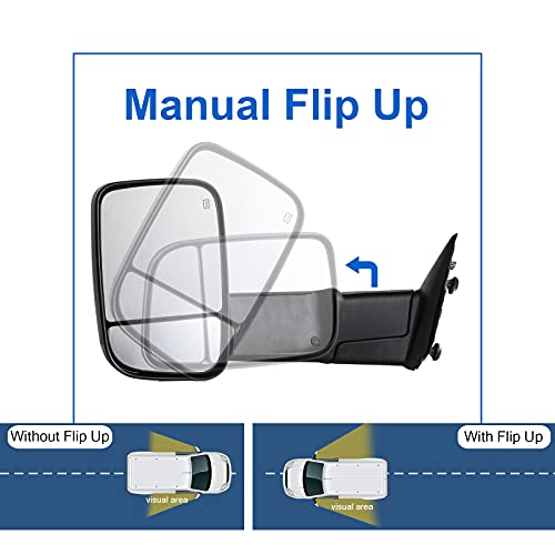 JZSUPER Towing Mirrors fit for 2010-2018 Ram 1500 Ram 2500 Ram 3500 2009 2010 Dodge Ram 1500 with Heated Power Puddle Lamp LED Turn Signal Lights Temperature Sensor Flip Up Pickup Truck