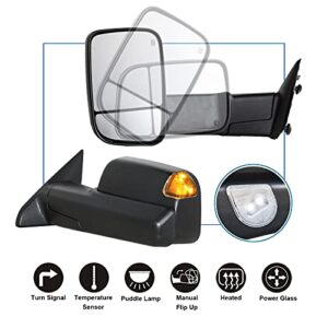 JZSUPER Towing Mirrors fit for 2010-2018 Ram 1500 Ram 2500 Ram 3500 2009 2010 Dodge Ram 1500 with Heated Power Puddle Lamp LED Turn Signal Lights Temperature Sensor Flip Up Pickup Truck