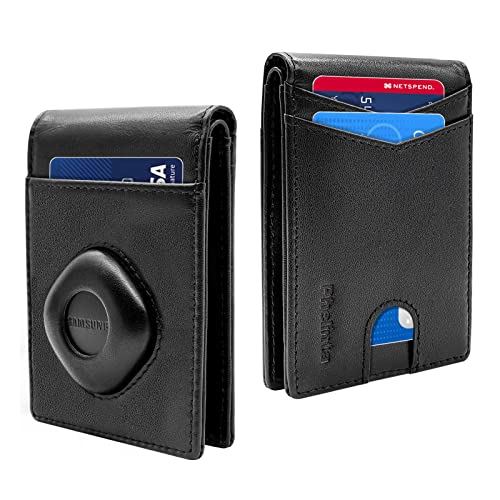 Wallet for Men Compatible with Samsung Smart Tag Plus/Smart Tag Wallet, RFID Blocking Bifold Wallet with Galaxy SmartTag Plus/SmartTag Holder, Genuine Leather Cash Credit Card Holder with Gift Box