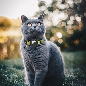 Air tag Cat Collar, Cat Collar with Bell and Safely Buckle for Small Pets, Adjustable Kitten Collar with Airtag Holder Compatible with Apple Airtag for Cats, Kittens, Puppies(Yellow)