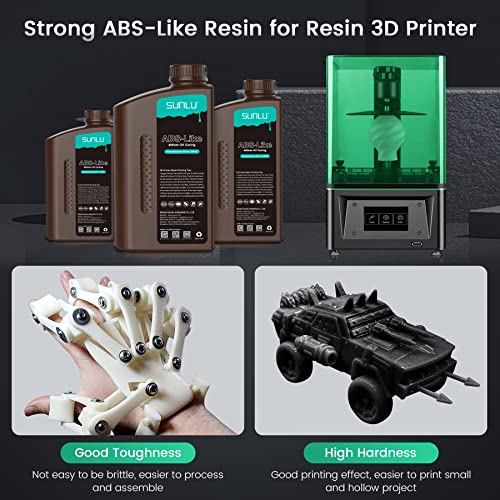 SUNLU 3D Printer Resin, 1KG ABS-Like Fast Curing 3D Resin for LCD DLP SLA Resin 3D Printers, High Quality 395-405nm UV Light Curing Photopolymer Resin, Strong Non Brittle, High Precision, 1000g, Grey