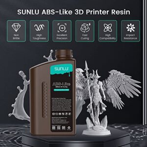 SUNLU 3D Printer Resin, 1KG ABS-Like Fast Curing 3D Resin for LCD DLP SLA Resin 3D Printers, High Quality 395-405nm UV Light Curing Photopolymer Resin, Strong Non Brittle, High Precision, 1000g, Grey