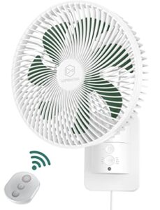 lemoistar 8 inch small wall mounted fan with remote control,ac/dc(12v), 90°oscillating, 4 speeds, timer, adjustable tilt, 70-inches cord ultra quiet, for home office bedroom garage rv camping-white