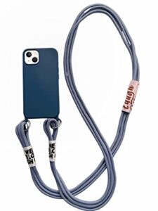 unnfiko silicone iphone case with phone lanyard, long crossbody strap, universal lanyard neck strap protective case cover (navy blue, iphone 13 pro)
