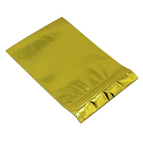 Zipper Lock Gold Aluminum Foil Bags for Zip Resealable Airtight Lock Mylar Bags for Long Term Food Storage with Tear Notch (100, 3.9x5.9 inch)