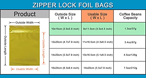 Zipper Lock Gold Aluminum Foil Bags for Zip Resealable Airtight Lock Mylar Bags for Long Term Food Storage with Tear Notch (100, 3.9x5.9 inch)