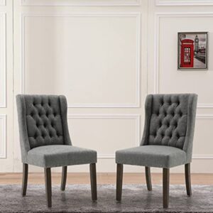 locus bono modern dining chairs set of 2, upholstered kitchen & dining room chairs with solid wood legs,tufted linen fabric parson chairs side chairs for living room, restaurant (grey)