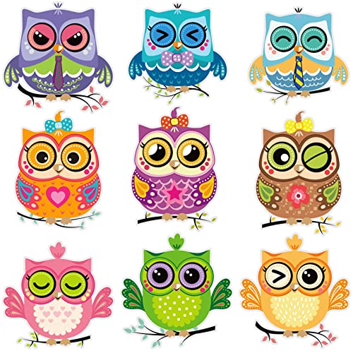 TUANTUAN 63 Pieces Owls Cut-Outs Owls Accents Paper Cutouts Adorable Owl Paper Cutouts with 100 Pieces Glue Point Dots Jungle Animal Cutouts for Bulletin Boards Back to School Classrooms Supplies