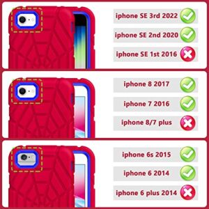 Grifobes for iPhone SE 2022/2020 Case, for iPhone 8/7 / 6 / 6S with [2Pack] Tempered Glass Screen Protector, Heavy Duty Shockproof Protective iPhone SE 3rd/2nd Generation Cover 4.7" for Kids Boys