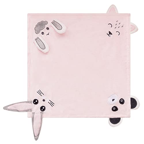 DaysU Security Blanket for Newborn Baby Boy Girl Unisex, Soft Soothing Lovey Nursery Reversible Baby Blanket with Animal Faces, Dotted Backing as Baby Gift Accessories, 1 Pack, Pink, 10" x 10"