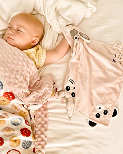 DaysU Security Blanket for Newborn Baby Boy Girl Unisex, Soft Soothing Lovey Nursery Reversible Baby Blanket with Animal Faces, Dotted Backing as Baby Gift Accessories, 1 Pack, Pink, 10" x 10"