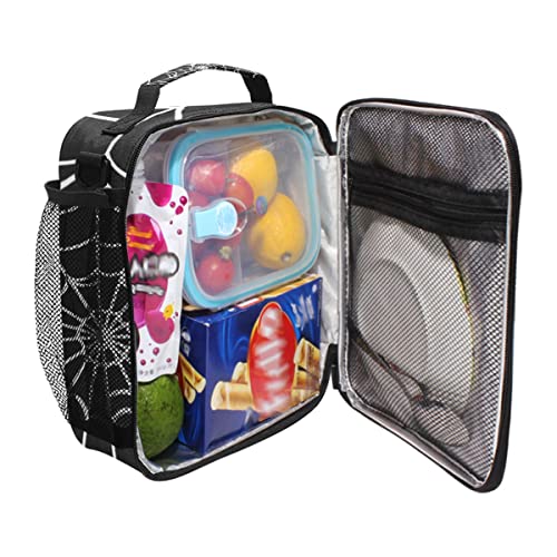 Goth Spider Web Lunch Box Halloween Insulated Lunch Bag Reusable Cooler Lunch Tote Bag Portable Lunch Bag With Shoulder Strap for Boys Girls Women Men School Work Outing