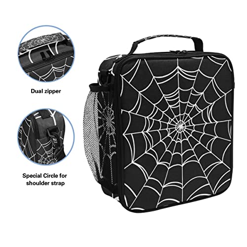 Goth Spider Web Lunch Box Halloween Insulated Lunch Bag Reusable Cooler Lunch Tote Bag Portable Lunch Bag With Shoulder Strap for Boys Girls Women Men School Work Outing