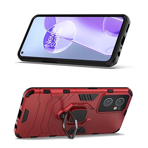 Ytaland for OnePlus Nord CE 2 5G Case,with 2 x Tempered Glass Screen Protector. (3 in 1) Shockproof Bumper Protective Phone Cover with Ring Kickstand (Wine Red)