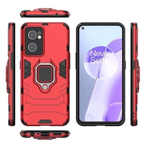 Ytaland for OnePlus Nord CE 2 5G Case,with 2 x Tempered Glass Screen Protector. (3 in 1) Shockproof Bumper Protective Phone Cover with Ring Kickstand (Wine Red)