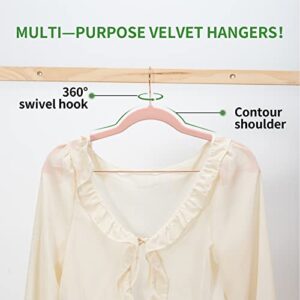 FSUTEG Velvet Pants Hangers, 24pack-16.7 Inch Coat Hangers with Rose Gold Colored Movable Clips, Heavy-Duty, Non-Slip, Space-Saving Blush Pink Skirt Hangers