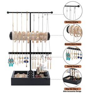 Pemilosci Jewelry Organizer Stand 3 Tier Hanging Jewelry Organizer for Earring Necklace Bracelet Holder Jewelry Ring Perfume Organizer Box Holder Storage (Black)……