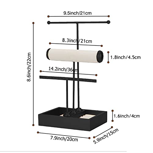 Pemilosci Jewelry Organizer Stand 3 Tier Hanging Jewelry Organizer for Earring Necklace Bracelet Holder Jewelry Ring Perfume Organizer Box Holder Storage (Black)……