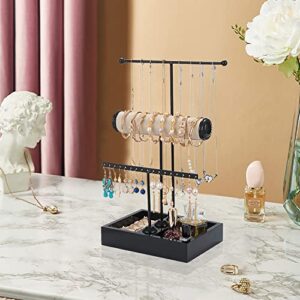 Pemilosci Jewelry Organizer Stand 3 Tier Hanging Jewelry Organizer for Earring Necklace Bracelet Holder Jewelry Ring Perfume Organizer Box Holder Storage (Black)……