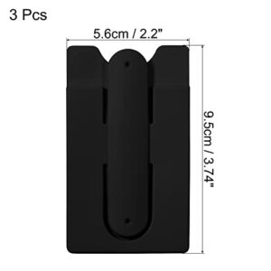 PATIKIL Cellphone Card Holder, 3 Pack Flexible Silicone Stand Card Sleeve with Back Adhesive for Credit Card Earphone, Black