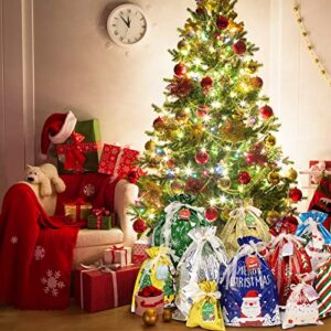Moretoes 48pcs Christmas Drawstring Gift Bags with 10 Sizes 10 Designs Assorted Sizes Foil Wrapping Sacks Pouches Santa Goody Bags Xmas Holiday Presents Party Favor