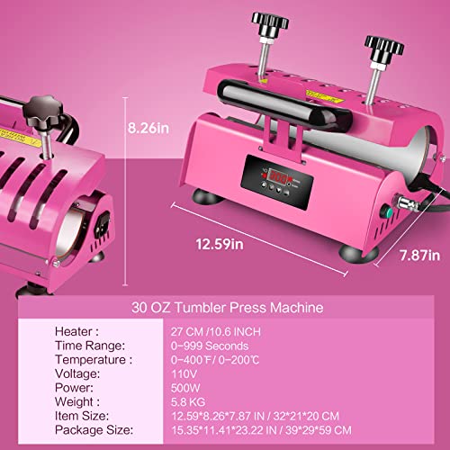 Easydiy 110 V Portable Tumbler Heat Press Machine Pink Mug Machine for 30 OZ 20 OZ 16 OZ Straight Sublimation Blanks Skinny Tumbler 15 OZ 11 OZ Sublimation Ceramic Mugs DIY Heat Transfer Print