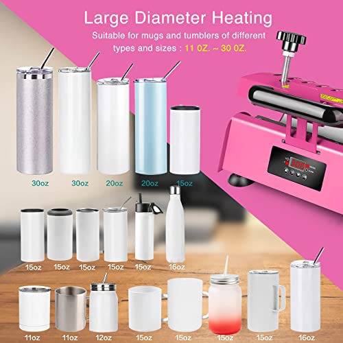 Easydiy 110 V Portable Tumbler Heat Press Machine Pink Mug Machine for 30 OZ 20 OZ 16 OZ Straight Sublimation Blanks Skinny Tumbler 15 OZ 11 OZ Sublimation Ceramic Mugs DIY Heat Transfer Print