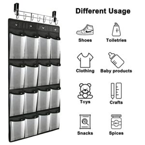 meluke Over The Door Hooks Organizer with 16 Large Pockets and 7 Coat Hooks, Over The Door Hook Door Hanger