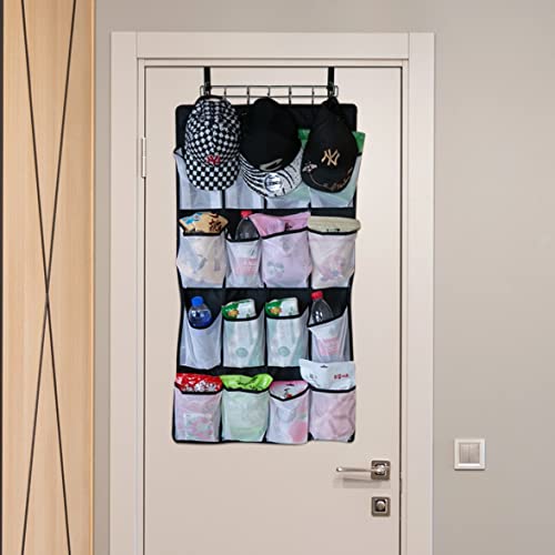 meluke Over The Door Hooks Organizer with 16 Large Pockets and 7 Coat Hooks, Over The Door Hook Door Hanger