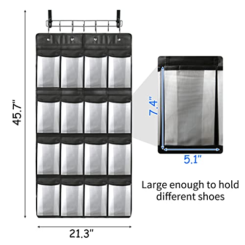 meluke Over The Door Hooks Organizer with 16 Large Pockets and 7 Coat Hooks, Over The Door Hook Door Hanger