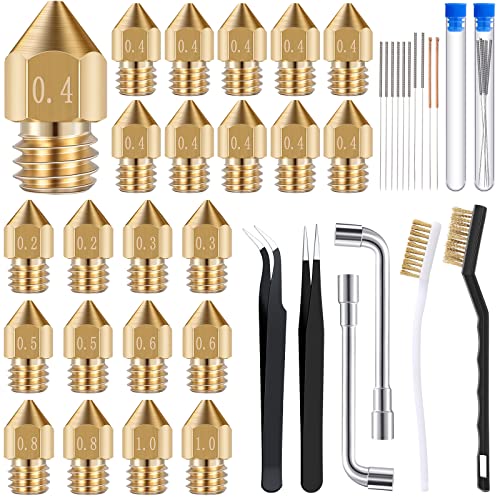 Leifide 50 Pieces 3D Printer Nozzle Cleaning Kit Includes 19 Pcs Stainless Steel Needles Cleaner Tools and 23 Pcs MK8 Nozzles Multiple Sizes Compatible with Makerbot Creality CR-10 Ender 3 5