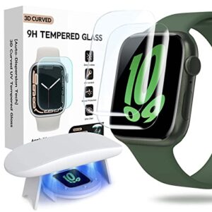 flokinice compatible for apple watch series 8/7 screen protector 45mm, [auto-dispersion tech] full coverage anti-fog waterproof hide scratches tempered glass for iwatch series 7 8 45mm - 2 pack