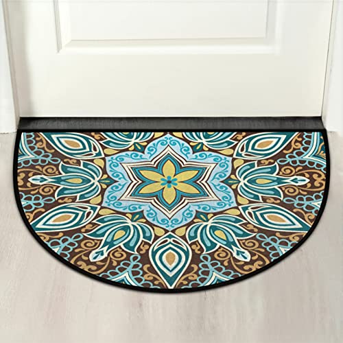 Door Mat Bohemia Entryway Rug Half Round Kitchen mat Non-Slip Entrance Way Rug Front Half Circle Rugs for Kitchen, Shower Room, Bedroom,Living Room 36 * 24in