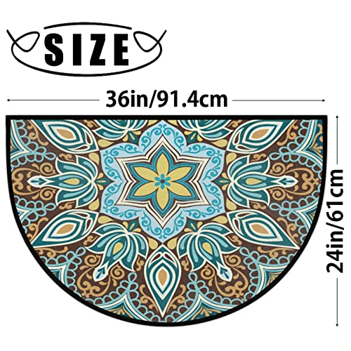 Door Mat Bohemia Entryway Rug Half Round Kitchen mat Non-Slip Entrance Way Rug Front Half Circle Rugs for Kitchen, Shower Room, Bedroom,Living Room 36 * 24in