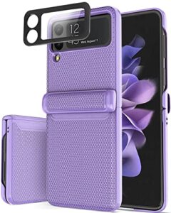 vihibii galaxy z flip 3 case with hinge protection & camera screen protector - slim, non-slip, lightweight, 5g-compatible (purple)
