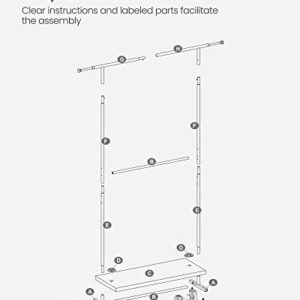 VASAGLE Clothes Rack, Clothing Rack with Wheels, 43.3-66.9 Inch Extendable Bar, Height-adjustable Garment Rack, 332 lb Load, 2 Brakes, Heavy-Duty, Industrial, Rustic Brown and Black URGR111B01V1