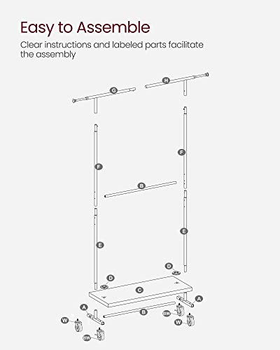 VASAGLE Clothes Rack, Clothing Rack with Wheels, 43.3-66.9 Inch Extendable Bar, Height-adjustable Garment Rack, 332 lb Load, 2 Brakes, Heavy-Duty, Industrial, Rustic Brown and Black URGR111B01V1