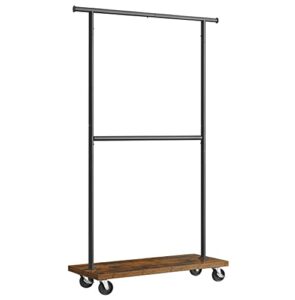 vasagle clothes rack, clothing rack with wheels, 43.3-66.9 inch extendable bar, height-adjustable garment rack, 332 lb load, 2 brakes, heavy-duty, industrial, rustic brown and black urgr111b01v1