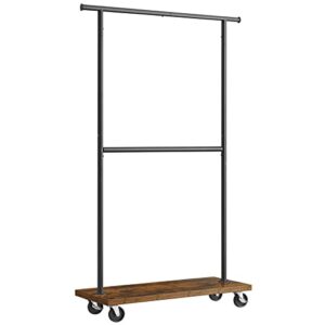 VASAGLE Clothes Rack, Clothing Rack with Wheels, 43.3-66.9 Inch Extendable Bar, Height-adjustable Garment Rack, 332 lb Load, 2 Brakes, Heavy-Duty, Industrial, Rustic Brown and Black URGR111B01V1